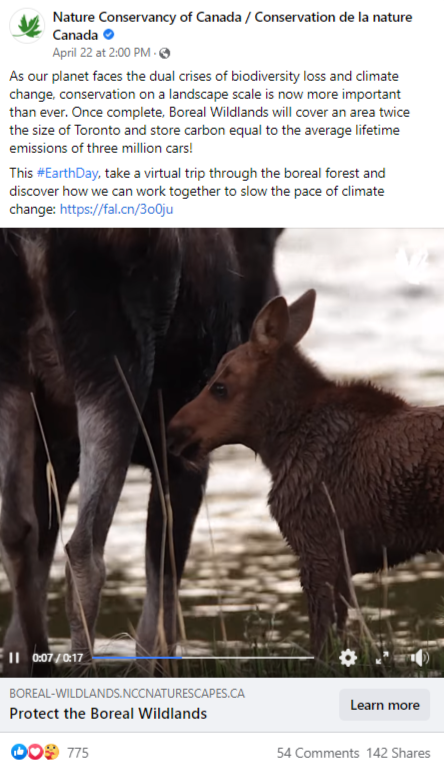 The Nature Conservancy of Canada created a nonprofit marketing campaign for Earth Day in this screenshot.